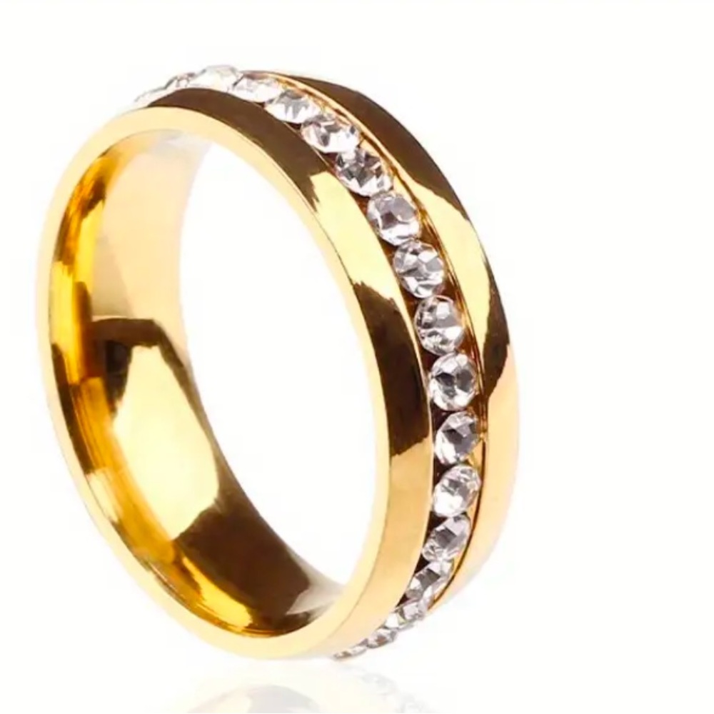 Unisex Band Rhinestone Ring Made Of Stainless Steel (Various Sizes) - Picture 10 of 13